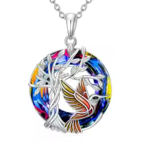 TOUPOP Sterling Silver Crystal Butterfly Tree Of Life Dragonfly Hummingbird Pendant Necklace-undefined