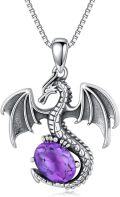 wholesale 925 Sterling Silver Purple Crystal Dragon Pendant Necklace-0-0