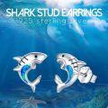 wholesale 925 Sterling Silver Shark Stud Earrings with Blue Opal Stone for Women and Girls Animal  Ideas-0-2