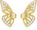 wholesale Gold 925 Sterling Silver CZ Butterfly Stud Earrings with Half Wing Design-0-0