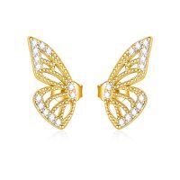 wholesale 925 Sterling Silver Butterfly Wing Cubic Zirconia White Gold Plated Stud Earrings-B_Gold
