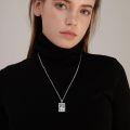 wholesale 925 Sterling Silver Rectangle Pendant with Saint Benedict Protection Charm on 3mm Box Chain Necklace for Men Women  (Silver)-0-5