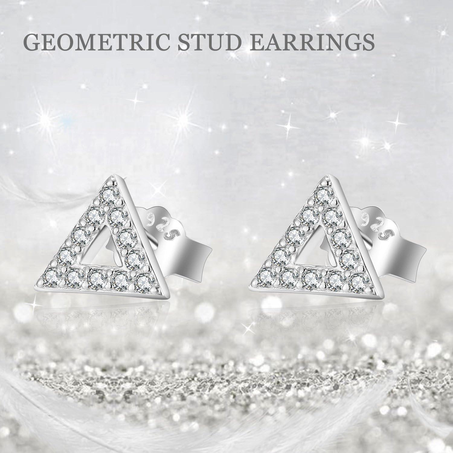 Sterling Silver Cubic Zirconia Triangle Earrings for Women Teens Dainty Gifts-0-5