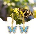 wholesale Gold 10K Blue Enamel Butterfly Drop Earrings for Women-0-5