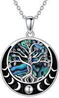 wholesale 925 Sterling Silver with Turquoise & Abalone Shell Tree of Life Pendant Necklace for Women and Girls-0-0