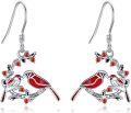 wholesale 925 Sterling Silver Red Cardinal Bird Branch Dangle Drop Hook Earring Set  for Women Girls Mother's Day Birthday Christmas Anniversary Present Idea-0-0