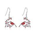 wholesale 925 Sterling Silver Red Cardinal Bird Earrings-0-0