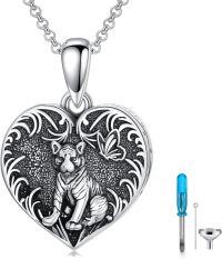 wholesale 925 Sterling Silver Angelic Tiger & Butterfly Heart Pendant Cremation Jewelry Keepsake Urn Necklace with Chain and Funnel Set-Tiger