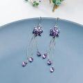 wholesale 925 Sterling Silver Cubic Zirconia Drop Earrings w/ Purple Flowers & Butterflies-0-4