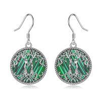 wholesale 925 Sterling Silver Larimar Tree of Life Dangle Earrings Birthstone s for Women Girls-Silver-Malachite Sister Earrings