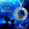 wholesale 925 Sterling Silver Cat on the Moon Pendant Necklace with Blue Circle Crystal for Women-0-2