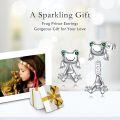 wholesale 925 Sterling Silver Frog Stud Earrings with Green Crystal Eyes and Smiling Face for Women-0-1
