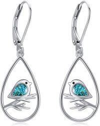 wholesale 925 Sterling Silver Teardrop Turquoise Bird Drop Earrings for Women Gifts-Bird