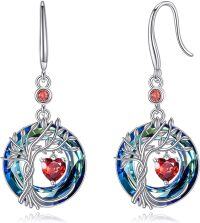 wholesale 925 Sterling Silver Gemstone Tree of Life Dangle Earrings Birthstone Gift for Her-01-Jan-Garnet