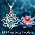wholesale 925 Sterling Silver Lotus Flower Abalone Shell Triangle Pendant Necklace for Women-0-3