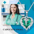 wholesale Sterling Silver Austrian Crystal Caduceus Angel Wing Heart Nurse Necklace-0-17