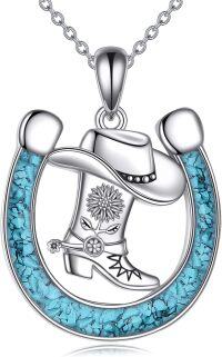wholesale 925 Sterling Silver Turquoise Cowboy Boot & Hat Horse Shoe Pendant Necklace-Cowgirl Shoot