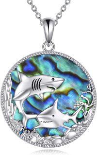 wholesale S925 Sterling Silver Shark Abalone Shell Necklace for Women, Hypoallergenic Durable Jewelry Gift for Mom Valentine Christmas Birthday-Shark