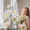 wholesale 925 Sterling Silver Daisy Flower Leverback Dangle Hoop Earrings for Women Christmas Gifts-0-3