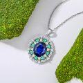 wholesale 925 Sterling Silver White Gold Plated Oval Sapphire & Emerald Halo Pendant Necklace-0-4