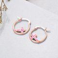 wholesale 925 Sterling Silver Pink Opal Cross Huggie Hoop Earrings for Women and Girls-0-3