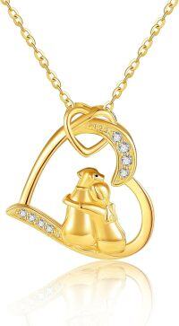wholesale 14K Gold Sloth Heart Pendant Necklace Minimalist s for Her Valentines Day Mother's Day Anniversary Birthday Present-Dog and Women Necklace-Dog and Women Necklace