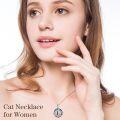 wholesale Sterling Silver Blue Crystal Cat Necklace for Women Mom Birthday Gift-0-2