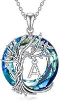 wholesale Sterling Silver Crystal Tree of Life Initial Necklace Mother s Day Gift - Rhodium Plated-0-102