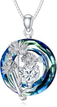 wholesale 925 Sterling Silver Crystal Birth Flower Birthstone Necklace 12 Month Floral Pendant Jewelry Women s Birthday Gift-04-April-Daisy