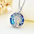 wholesale 925 Sterling Silver Tree of Life with Horse Pendant Necklace Blue Crystal Stone Jewelry for Women Girls Gift Boxed-0-1
