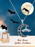 wholesale 925 Sterling Silver Bat Crescent Moon Necklace Pendant Jewelry for Women Girls Gifts 48cm Chain Length-0-5
