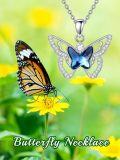 wholesale 925 Sterling Silver Blue Crystal Butterfly Pendant Necklace for Women Girls Gifts Jewelry-0-4