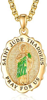 wholesale 925 Sterling Silver & 24k Gold Plated Saint Jude Thaddeus Medal Pendant Necklace for Men/Women-St Jude-St Jude