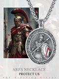 wholesale 925 Sterling Silver Ancient Warrior Amulet Pendant with Red Accents and Greek Key Design on 24+2mm Rolo Chain-0-5