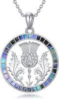 wholesale 925 Sterling Silver Round Pendant with Scottish Thistle and Abalone Shell Inlay - Witch's Knot Design-0-0