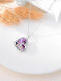 wholesale 925 Sterling Silver Heart-Shaped Pendant with Purple Crystal and Mommy & Baby Figures - I Will Always Love You Necklace-0-3
