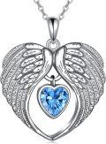 wholesale  925 Sterling Silver Blue Simulated Tanzanite Angel Wings Heart Necklace, December Birthstone Pendant Gift for Her-0-0