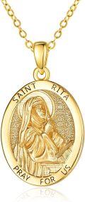 wholesale Gold-Plated 925 Sterling Silver St Rita Medal Necklace with Pray For Us Inscription and 18+2 Chain for Women-0-0