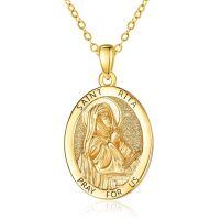 wholesale Gold-Plated 925 Sterling Silver St Rita Medal Necklace with Pray For Us Inscription and 18+2 Chain for Women-Saint Rita
