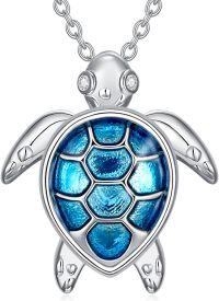 wholesale 925 Sterling Silver Blue Enamel Sea Turtle Pendant with Cubic Zirconias & Gemstones s for Her-White-Diamond