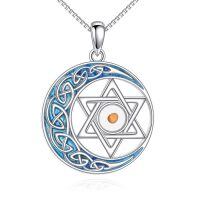 wholesale 925 Sterling Silver Celtic Hexagram Pendant Necklace With Blue Inlay-Star of David