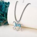 wholesale 925 Sterling Silver Horse Turquoise Stone Pendant Necklace  for Women and Girls 48cm Chain Length-0-2