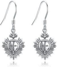 wholesale 925 Sterling Silver Gothic Rose Skull Witch's Heart Drop Earrings-A-Sacred Heart