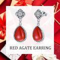 wholesale 925 Sterling Silver & Natural Red Agate Drop Earrings with Onyx & Shell Flower – Southwestern Tribal Style-0-3
