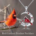 wholesale S925 Sterling Silver Crescent Moon Red Bird Pendant Necklace With Cubic Zirconia-0-3
