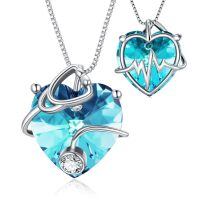 wholesale 925 Sterling Silver Heart Pendant Necklace Wholesale With Red Crystal-925 Silver#12-December-Blue Topaz