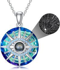 wholesale 925 Sterling Silver Blue Round Evil Eye Pendant Necklaces for Women Girls  45cm Chain Length-B-Evil Eye Projection Necklace-Crystal