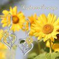 wholesale 925 Sterling Silver Heart-Shaped Sunflower Leverback Earrings with Leaves and Crystal Centerpiece-0-5