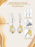 wholesale 925 Sterling Silver AAA Cubic Zirconia Bee Sunflower Dangle Drop Earrings-0-5