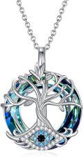 wholesale 925 Sterling Silver Tree of Life Blue Crystal Evil Eye Pendant Necklace for Women Protection Lucky s-0-0